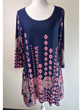 White Mark Womens Tunic Dress Blouse Top 3/4 Sleeve Navy Soft Flowy Size Medium